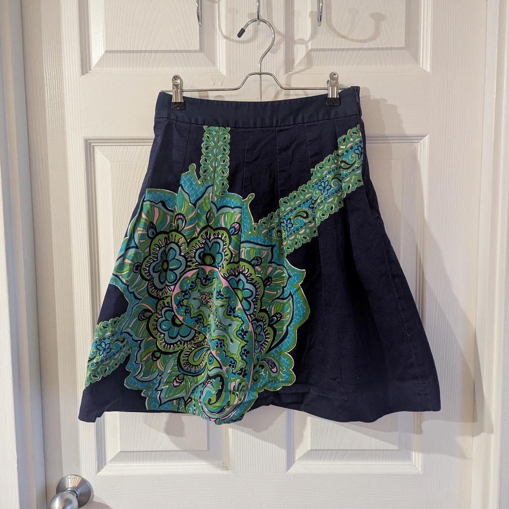 Lilly Pulitzer Navy Blue Floral Skirt